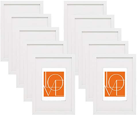 WOLTU Bilderrahmen 10x15 cm, Fotorahmen zum vertikalen oder horizontalen Aufhängen/Aufstellen, Holzrahmen mit Passepartout, Set of 10 Posterrahmen Collage Wanddeko, Weiß