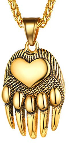 FaithHeart Retro Nordischer Bärentatze Anhänger vergoldet Bärentatze Kette Viking Amulett Schmuck mit 55+5cm Weizenkette für Herren und männer