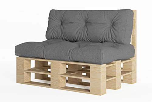 chilly pilley® Palettenauflage UV Wasserabweisend Leinenoptik Schaumflocken Palettenkissen auf Palettensofa Palettenpolster auf Palettenmöbel Rückenlehne Sitzkissen (2er Set Grau)