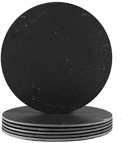 Argon Tableware Round Slate Placemats - 30cm - Pack of 6 - Black Natural Stone Smooth Edge Slate Dinner Mats Dinnerware Plate Placemats for Kitchen, Home, Bar, Restaurant, Weddings, Events