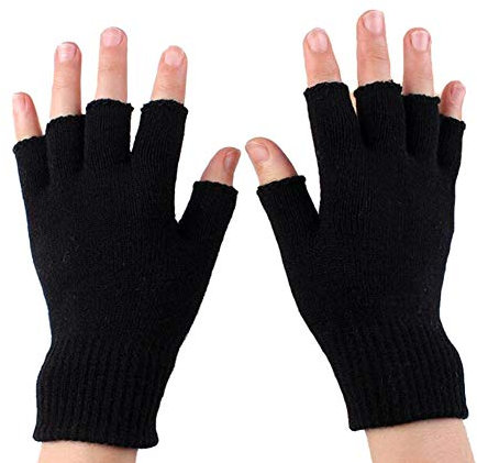 1 Paar Halbfingerhandschuhe Winterwarmer fingerloser dehnbarer Strickhandschuh für Frauen und Männer Schwarz