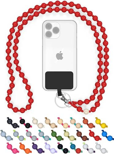 Chaîne Universelle en Perles de Bois pour téléphones Portables, chaîne - Compatible avec Tous Les Smartphones: iPhone 15, 14, 13, 12, 11, X, Samsung Galaxy (sans étui, TheWatermelon)