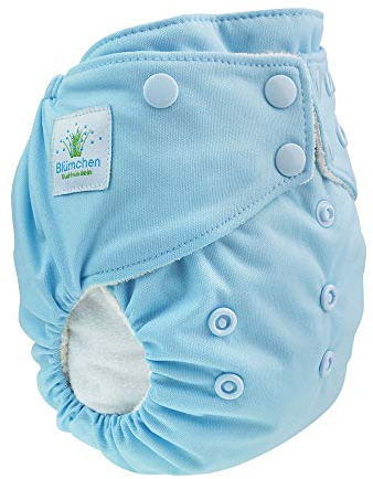 Blümchen All-in-One Bambus OneSize Stoffwindel Druckknöpfe (3,5-15kg) blau