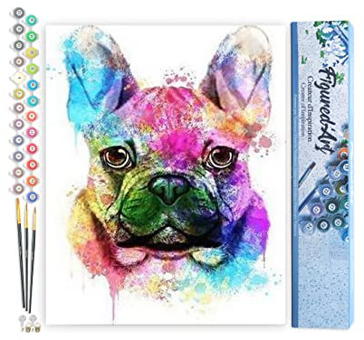 Figured'Art Peinture par Numéro Adulte Joli Chien en Couleurs - Activité Manuelle Kit de Loisir Créatif DIY Numéro d'Art Complet - 40x50cm sans châssis en bois