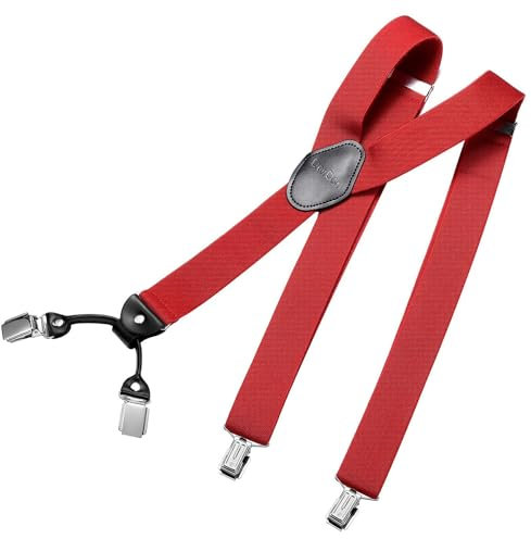 DonDon Hosenträger Herren extra stark dunkelrot 3,5 cm Hosenträger Herren breit in Y-Form lang - Starke Clips passend für Anzug Jeans Chinos Vintage Rockabilly Suspenders