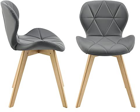 [en.casa] Esszimmerstuhl Älmhult 2-er Set 78x47x52 cm Kunstleder Buche Stühle Wohnzimmerstuhl Küchenstuhl Grau