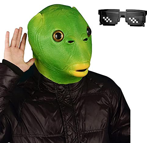HUYIWEI 1PCS Tier Latex,Fisch Maske,Tierkopfmaske,Halloween Kostümmaske,Lustige Kopfbedeckung Adult Animal Cosplay Prop für Halloween/Karneval/Kostümpartys Umweltfreundlich und atmungsaktiv