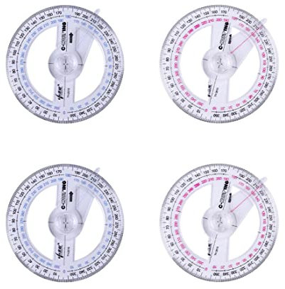 Androxeda rundes Winkelmesser-Lineal, 4 Stück 360-Winkel-Lineal Messwerkzeug-Vorlage Winkelmesser-Finder Dreharm-Winkellineal Schülerklassenzimmer Klassenzimmer Bürobedarf