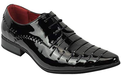 Xposed Mens Smart Formal Shiny Patent Leather Oxford Lace up Wedding Work Shoes UK Size[A1970H,Black,UK 8 EU 42]