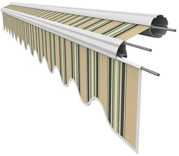 Leudus Markisenstoff mit Volant für 5,5 x 3 m Markisen-Ersatzstoff Markisentuch Markisenbespannung Markisentuch Sonnenschutz fertig genäht Maß Tuch 5,38 x 3 m Volant 5,38 x 0,21 m Design SPD066