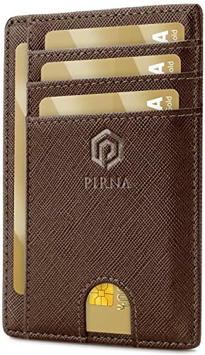 Porte Carte Bancaire Fin et Petit, Portefeuille pour Hommes et Femmes avec Pochette d'argent & Boîte-Cadeau, Porte-Cartes de Crédit RFID, Porte Carte Bancaire Anti Piratage pour Homme - Marron Café