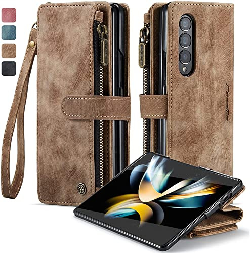 SeNool Hülle Kompatibel mit Samsung Galaxy Z Fold 4 5G, Klapphülle Handyhülle mit [Kartenfächer] [Ständer Funktion] [Magnetverschluss], Schutzhülle für Galaxy Z Fold 4 5G - Braun