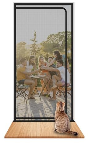 SHRRL Porte grillagée/barrière pour chat et chien, épaisse, pour porte de balcon - 100 cm x 210 cm - Pour salon, chambre, cuisine, terrasse, anti-griffures, avec fermeture éclair