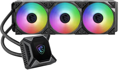 MSI MPG CoreLiquid K360 V2 AIO RGB - Enfriador líquido de CPU - Diseño de tapa LCD - Radiador de 14.12 pulgadas - Ventiladores RGB PWN triples de 120 mm.