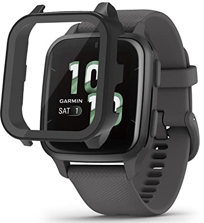 SeNool Funda Compatible con Garmin Venu Sq 2, Carcasa Protectora con Cristal Templado Protector de Pantalla, [Dureza 9H] Protección Carcasa Compatible con Garmin Venu Sq 2 - Negro