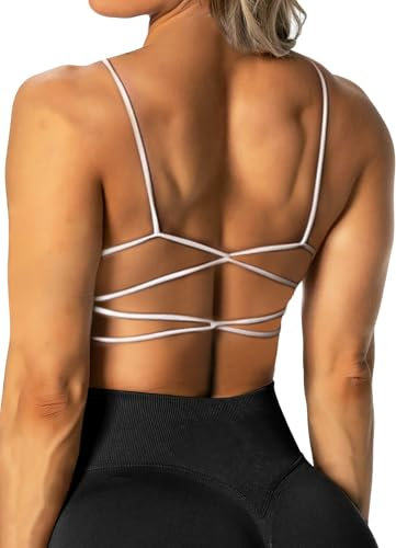 TZLDN Sport BH Rückenfrei Damen Gepolstert Bustier Cross Back Gym Yoga Push up Bra Crop Top Sport Oberteile ohne bügel A01 Weiß M