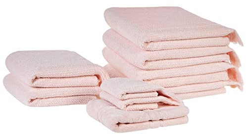 Beliani Luxus Handtuch Set mit Badematte Baumwolle rosa 9-teilig Fransen Modern Atiu