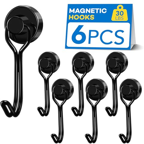 LOVIMAG Strong Magnetic Hooks, 25LBS Swivel Magnetic Hooks Cruise, Black Magnet Hooks for Hanging, Grill, Cruise Cabins, Refrigerator, Kitchen, Door, Locker, Key and Calendar - Pack of 6