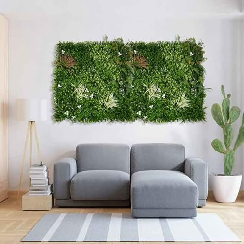 Suinga Mur Végétal Artificiel Brise-Vue Verdissement Balcon Clôture de Jardin, avec Treillis, Feuilles de Jungle, 100 x 100 cm
