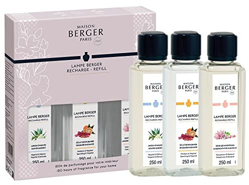 MAISON BERGER Triopack Joy - In den Agaven-Gärten & Knackiger Rhabarber & Unter den Magnolien - Lampe Berger Refill (3 x 250 ml)
