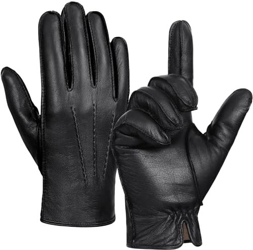GSG SINCE 1998 Chromfrei Lederhandschuhe für Herren mit Futter Winterhandschuhe mit warmem Wollfutter Touchscreen Schaffellhandschuhe zum Autofahren Schwarz XL