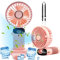 QeeFop 4000mAh Tischventilator Akku Aufladbar Handventilator 5-Gang Tischventilator Sehr Leise 90° Faltbar Mini Ventilator Klein Mit Telefonhalter für Reisen, Büro (Rosa)