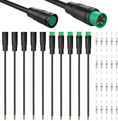 Xiatiaosann 5 Pairs Waterproof Julet 5 Pin Connector Ebike Extension Cable - 20cm Female & Male Plug Wire for Electric Bicycle Light, Throttle, Ebrake, DIY Bike Projects, with 20 Pcs Heat Shrink Tube