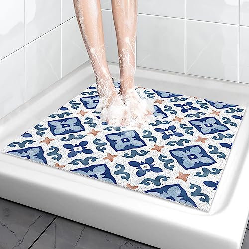 Comfoyar Modello a Mattoni Blu Tappetino da Doccia, Tappeti da Bagno Antiscivolo, Tappeto Doccia Soffice, Lavabile, Tappeti, per Bagno, Doccia, Vasca da Bagno 60 x 60 cm