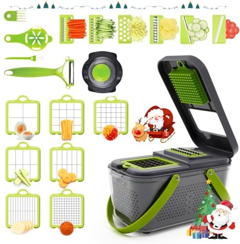 Gemüseschneider, 𝟮𝟮 𝐈𝐧 𝟭 Gemüsehobel, Würfelschneider mit 13 Auswechselbaren Klingen, Vegetable Chopper für Kartoffeln, Karotten und Zwiebeln, Gemüse Schneider Werden Bestes Küchengeschenk