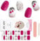 EBANKU 20PCS Gel Nail Stickers, Glitter Rose Red Gel Nail Strips Long Lasting Gel Strips for Nails UV Gel Nail Stickers with Nail File & Wooden Stick for Women Manicure