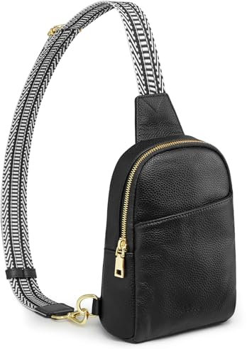 S-ZONE RFID-blockierende Damen-Umhängetasche, Leder, klein, Brustrucksack, Rucksack, Schwarz, S, Minimal