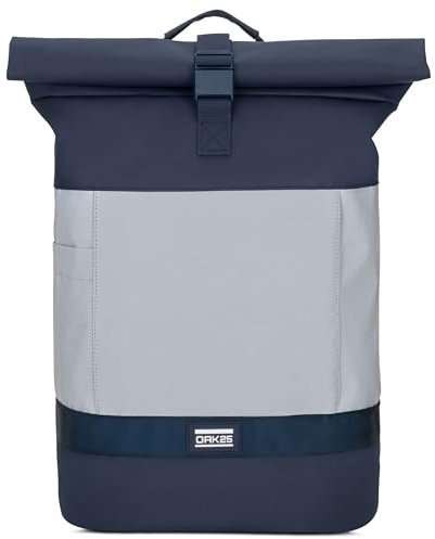 OAK25 Rolltop Rucksack Damen & Herren Dunkelblau - Commute M - Reflektierender Fahrradrucksack - Hohe Sichtbarkeit & Sicherheit - Fahrrad Daypack mit Laptop Fach - Wasserabweisend