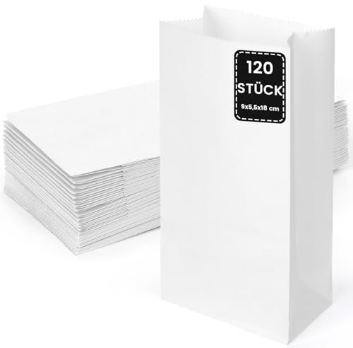 Koogel 120 Stück Papiertüten Klein, 9 x 18 x 5,5cm Geschenktüten Braun, Süßigkeiten Tüten, Kraftpapier Tüten, Mitgebsel Tüten, Butterbrottüten für Geburtstag Hochzeit Party DIY