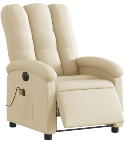 vidaXL Massagesessel Elektrisch, Sessel Verstellbare Rückenlehne Fußteil, Fernsehsessel Relaxsessel mit Liegefunktion, Liegesessel Polstersessel Ruhesessel, Creme Stoff