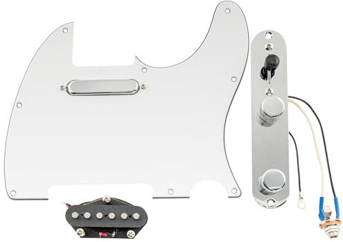 Musiclily Pro Pre-wired Standard Tele Pickguard and Loaded Control Plate with Artec Pickups Alnico 5 Magnet for TL Style Electric Guitar, 3ply White