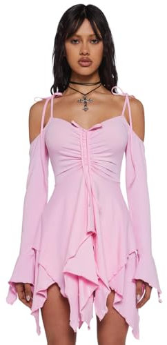 Dolls Kill Current Mood Taschentuchkleid F is for Fairies, schulterfrei, passgenaues Kleid für Fairycore-Mode, Pink, M