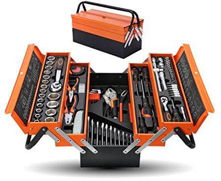 VVHUDA Tool Box 85-piece Three-layer Folding Multi-function Car Repair Tool Kit Portable Metal Toolbox Home Car Auto Repair Toolbox Combination small gift