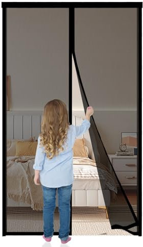 Zanzariera Magnetica Porta 155x225cm,Tenda Zanzariera con Magneti,Protezione Antizanzare per Porte e Finestre,Traspirante,Facile Installazione e Rimozione,Chiusura Automatica,Nero