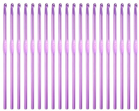 sourcing map 20Pcs Aluminum Crochet Hook 4.5mm US Size 7 Knitting Needles for DIY Craft Yarn Purple