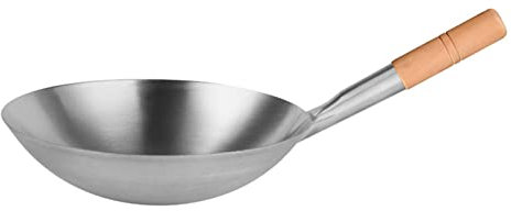 TERNCOEW Wok de acero inoxidable, 24 cm y 26 cm, antiadherente, saltear y freír, mango de madera, apto para lavavajillas y horno