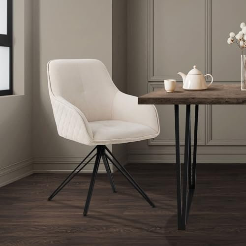 ML-Design Esszimmerstuhl drehbar aus Textil Webstoff, Creme, Wohnzimmerstuhl mit Armlehne & Rückenlehne, 360° Drehstuhl, Polsterstuhl mit Metallbeine, Ergonomische Sessel, Küchenstuhl Loungesessel