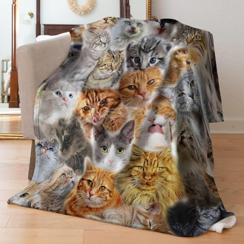 MUNOOR Katze Kuscheldecken 150x200 cm Weich Flanelldecke Wohndecke Geschenke für Kinder Erwachsene, 3D Tiere Haustiere Decke Sofadecke Couchdecke Tagesdecke