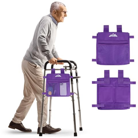 supregear Walker-Seitentasche, wasserabweisender Zubehörkorb für Faltrollatoren, leichter Freihand-Aufbewahrungsträger, universelle Größe für Senioren, Violett