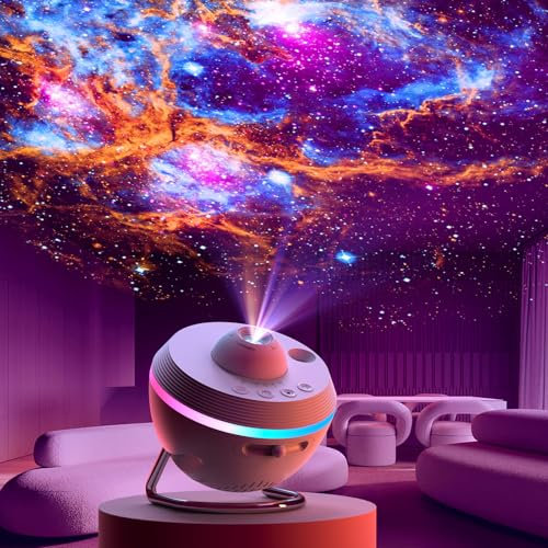 Lithomy Proiettore Stelle - Galaxy Projector con 13 Dischi 4K HD Proiettore Galaxy con Obiettivo Messa a Fuoco Regolabile - 6 Luci Decorative - Proiettore Luce Notturna per Bambini Adulti - Bianco