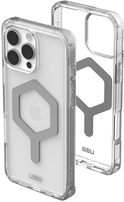 URBAN ARMOR GEAR Plyo MS Case kompatibel mit Apple iPhone 16 Pro Max Hülle (Wireless Charging/Magnetisches Aufladen kompatibel, Sturzfeste Air-Soft Ecken, Erhöhter Rand) Ice/Silber