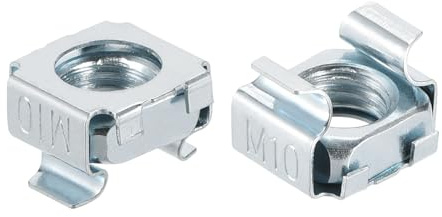 QUARKZMAN M10 x 1.5mm Käfigmutter 5Stk Einrastbar Käfigmuttern | Karbonstahl Verzinkt Beschichtet Metrische Mutter für Schränke Netzwerk Schrauben Rack Käfigmuttern Silber