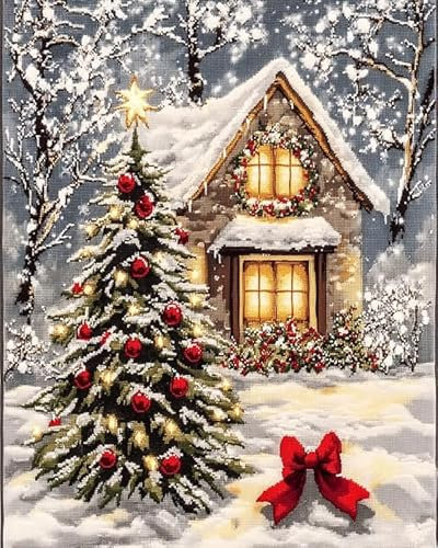 ANSIWEIGO Winterlandschaft Malen nach Zahlen Set,Weihnachtslandschaft,Handgefertigte digitale Ölgemälde,Eine Mischung aus Kunst und Kunsthandwerk(40x50cm,Ohne Rahmen)
