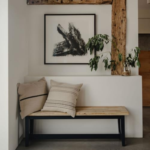 Statement Furniture Florence Solid Acacia Hardwood Kitchen Dining Bench, Backless | 120cm or 140cm Length | Sturdy Dining Table Seat with Wooden Seat (navy blue, 140cm)