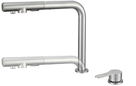 XJTNLB Grifo Cocina 3 Vias Osmosis Extraible Cepillado Grifo de Cocina Fregadero Bajo Ventana Giratorio A 360° Grifo Camper
