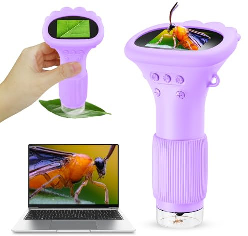 Ashfly Microscopio para niños, zoom de 200x, cámara de microscopio HD de 2 pulgadas, kit de aprendizaje STEM, herramienta científica portátil, perfecto para niñas de 3 a 12 años, morado